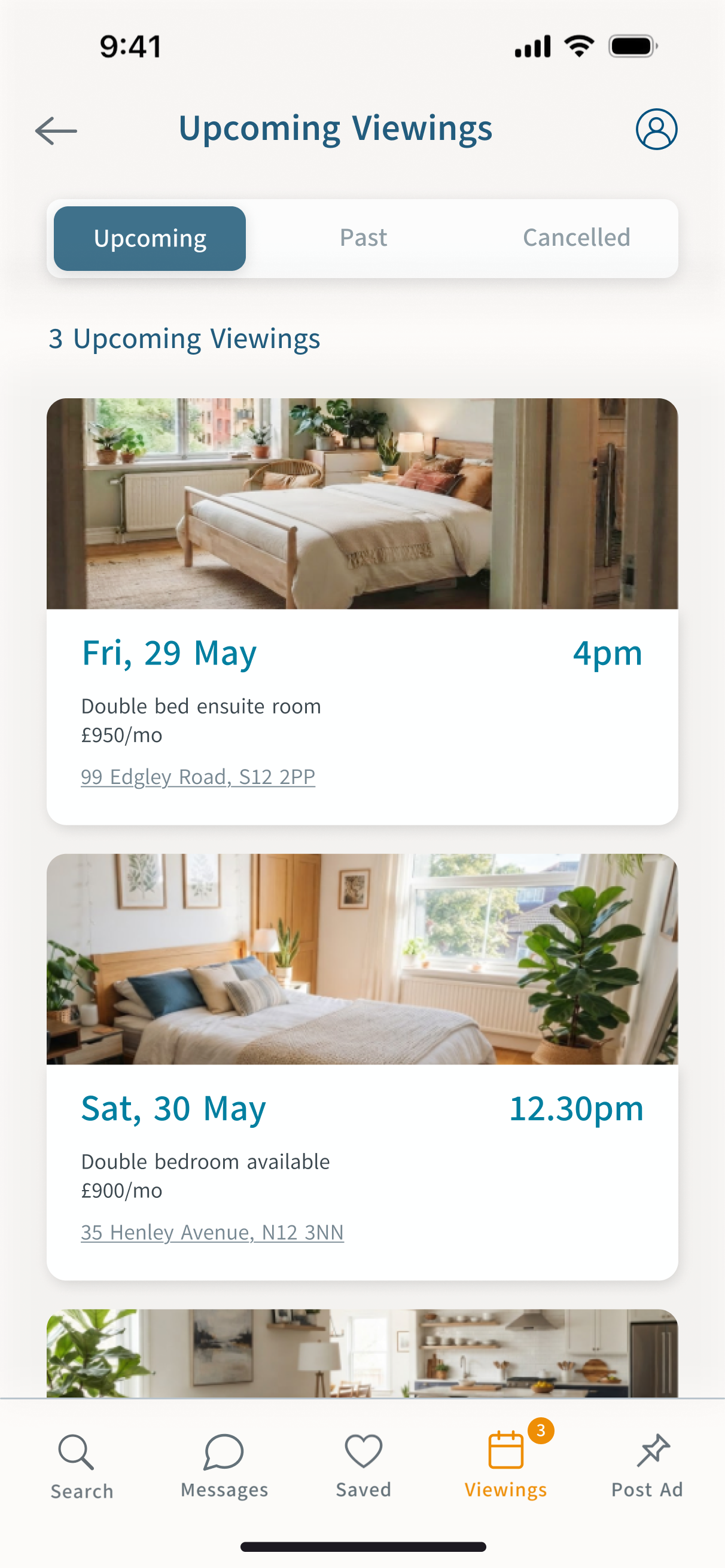 The viewing planner with upcoming viewings.
