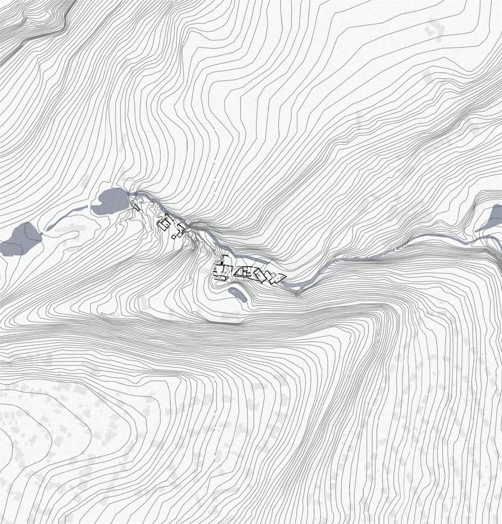 Site contour map — the mills of Lumsdale at the centre of the valley
